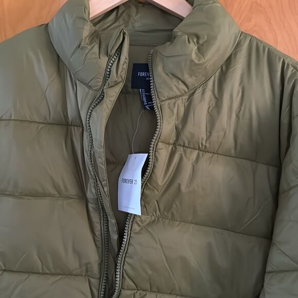 Green Puffer Jacket Mens Large Zip Pockets - Picture 4 of 4